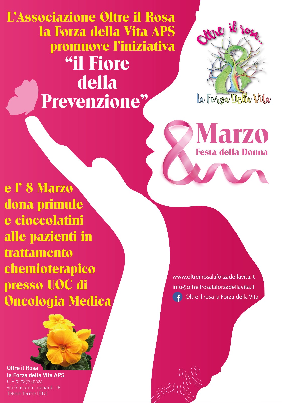 Primule offerte alle donne nel dipartimento di onco-ematologia dell'Azienda Ospedaliera Universitaria Federico II di Napoli in occasione della Festa della Donna, 8 marzo 2023