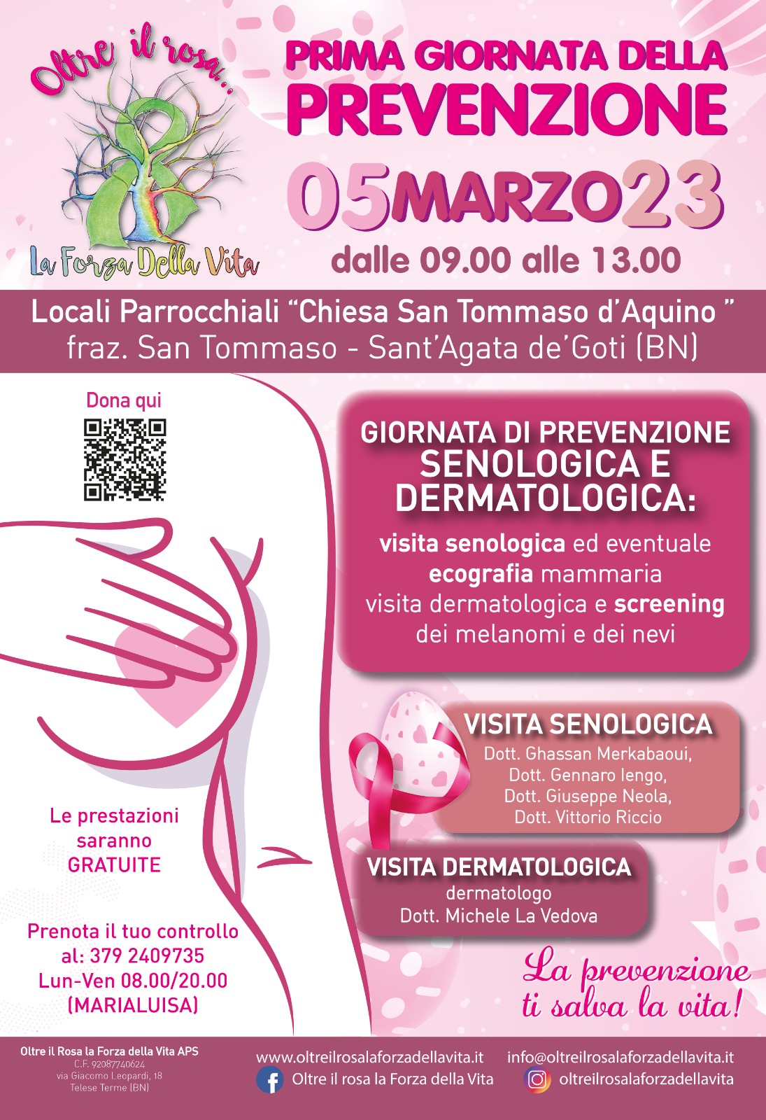 Locandina dell'evento Prima giornata di prevenzione senologica e dermatologica, Sant'Agata de' Goti, 5 marso 2023